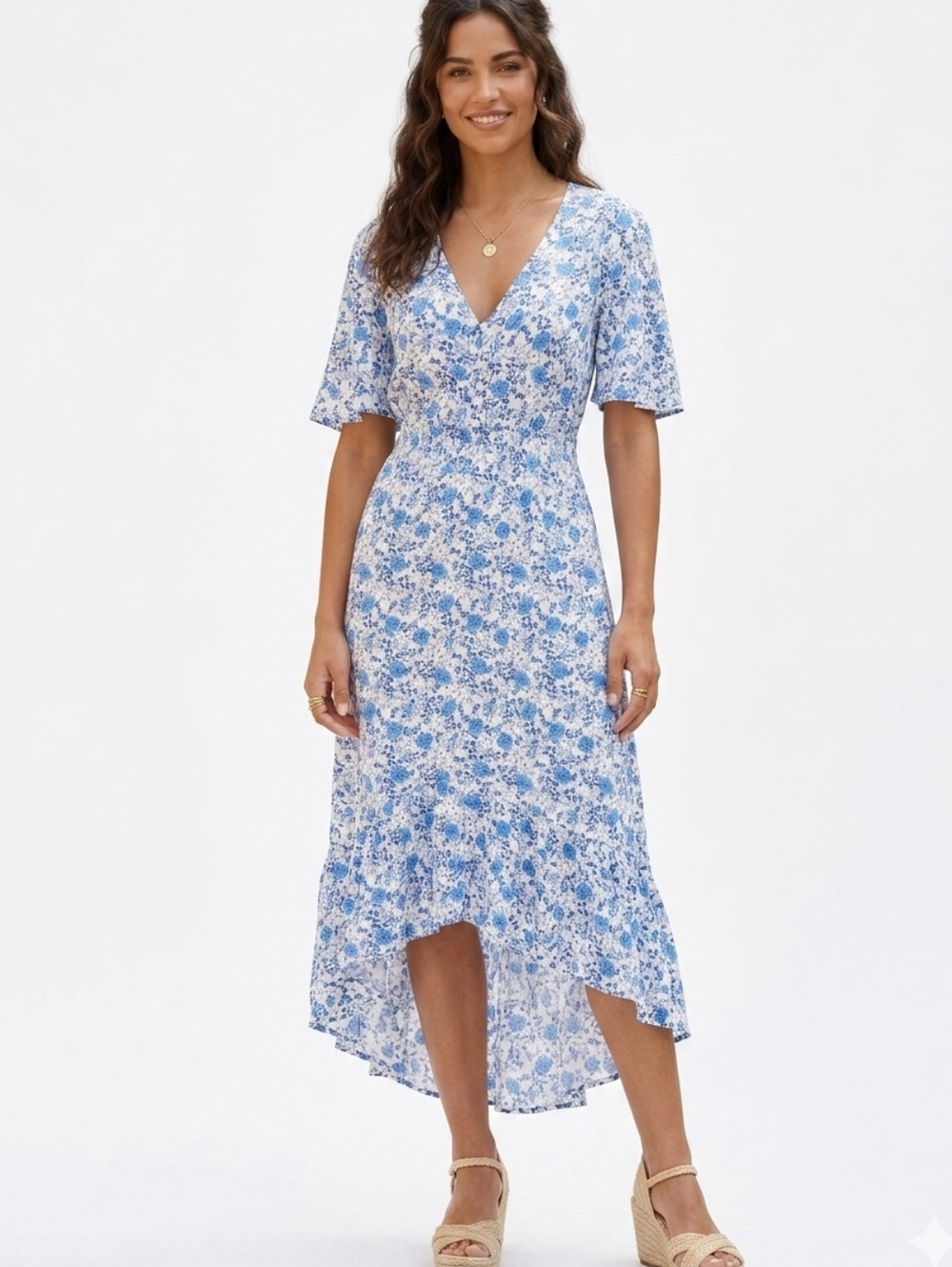 Anthropologie Abel The Label Floral Blue White Prairie Peasant Dress Size S